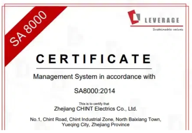 CHINT Electrics Passed SA8000 Certification